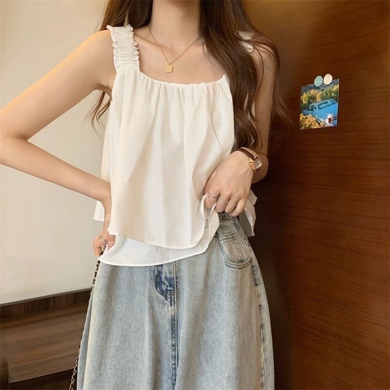 Summer New Niche Design Sense Camisole Women's Loose Western Style Mori Sweet and Hot Style Base Shirt Short Top