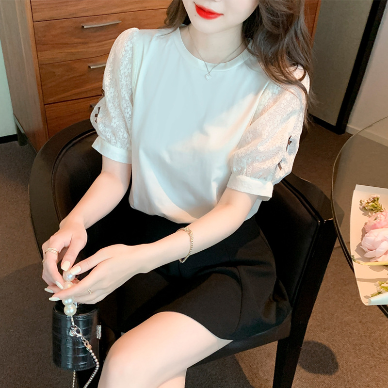 Korean Style Gentle Style Lace Short-Sleeved T-Shirt Women's Spring and Summer Clothing 2025 Summer New Niche Elegant Puff Sleeve Top