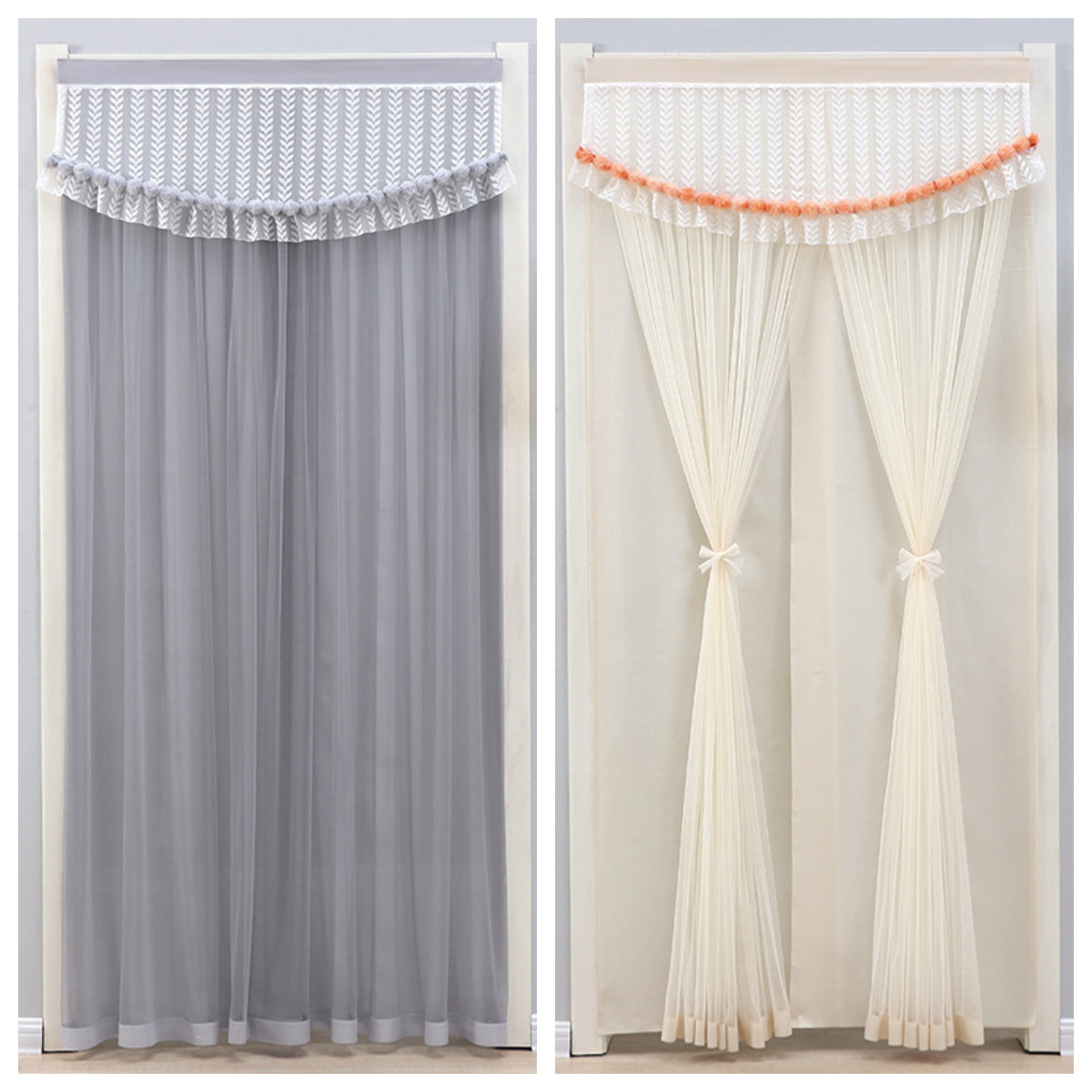 New Punch-free Household Bedroom Impervious Blackout Cloth Door Curtain Short Curtain Lace Gauze Curtain Shelter Partition Curtain Half Curtain