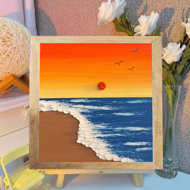 Picture of Solid wood picture frame diy handmade texture painting material package creative three-dimensional relief painting hand-painted digital oil painting decorative painting