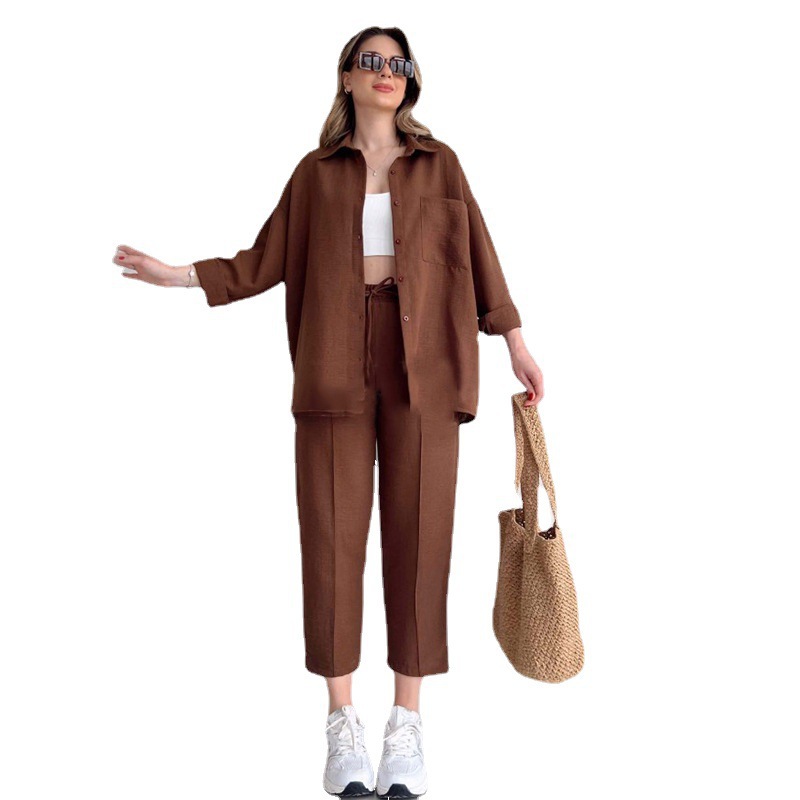 Picture of European and American Plus Size Women's Clothing 2025 Autum New Casual Loose Shirt Jacket Nine-Point Sports Harem Pants Two-Piece Set