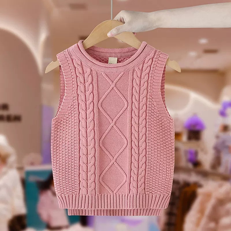 Girls' sweater vest spring and autumn middle and big children lady knitted warm vest autumn girls all-match sweet vest