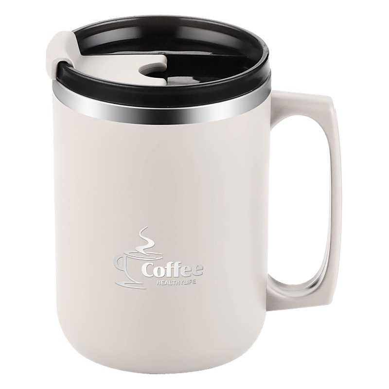 Cross-border 304 Stainless Steel Mug Double-layer Household 304 Creative Tea Cup Office with Lid Coffee Drinking Cup Gift