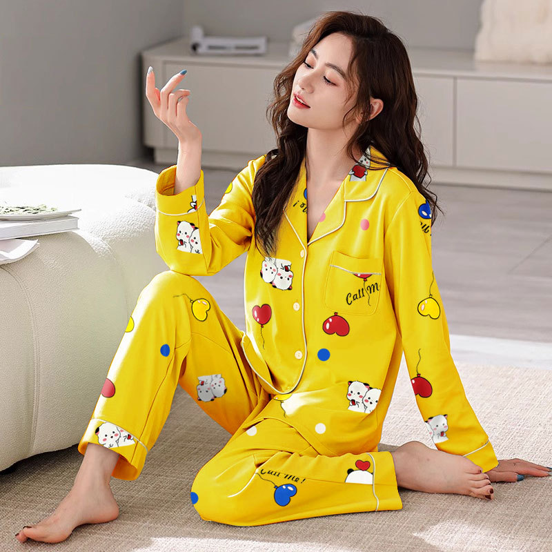 Picture of Japanese Pajamas Women's Spring and Autumn Long Sleeve Cardigan Cute Printed Radish Student Home Clothes suit Cross-border Southeast Asia