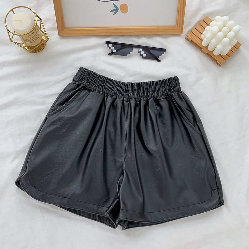 Leather Shorts Women's 2024 Autumn and Winter New plus size chubby girl Wide Pants High Waist Casual Leather Pants Slimming Outer Wear Boots