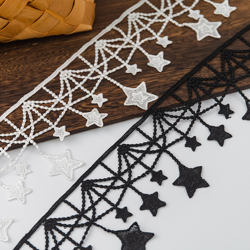 10CM Wide Black and White Polyester Light Water Soluble Barcode Lolita Garment Accessories Decorative Star Lace
