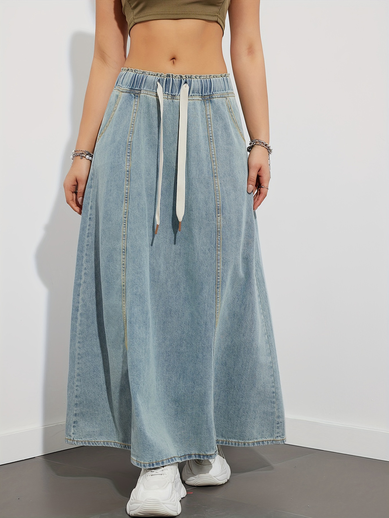 Picture of Cross-Border Foreign Trade European and American Independent Station American Design Elastic Waist Loose Large Swing Skirt Denim Skirt Women's Casual Long Skirt