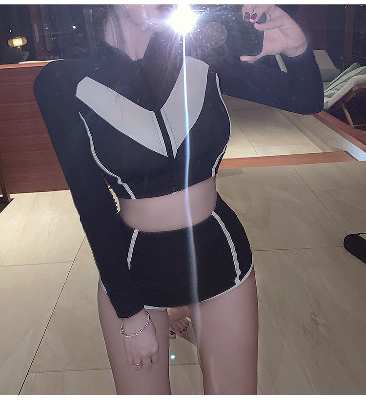 Swimsuit women's two-piece student sports one-piece conservative sexy belly covering slimming women's swimsuit high waist hot spring suit