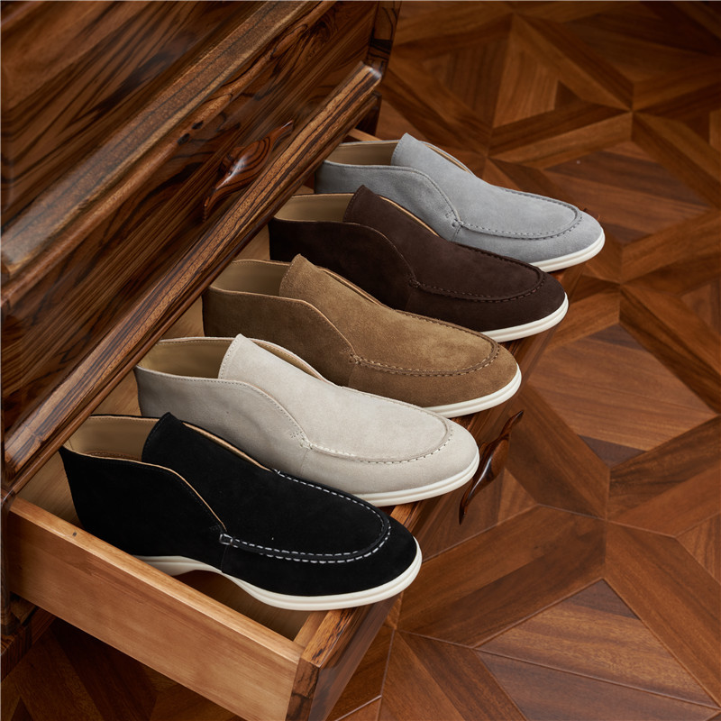 Lightweight and Comfortable Men's Leather Boots Slip-on Lazy Soft-soled LP Boots British Business Casual Suede High-top Leather Shoes