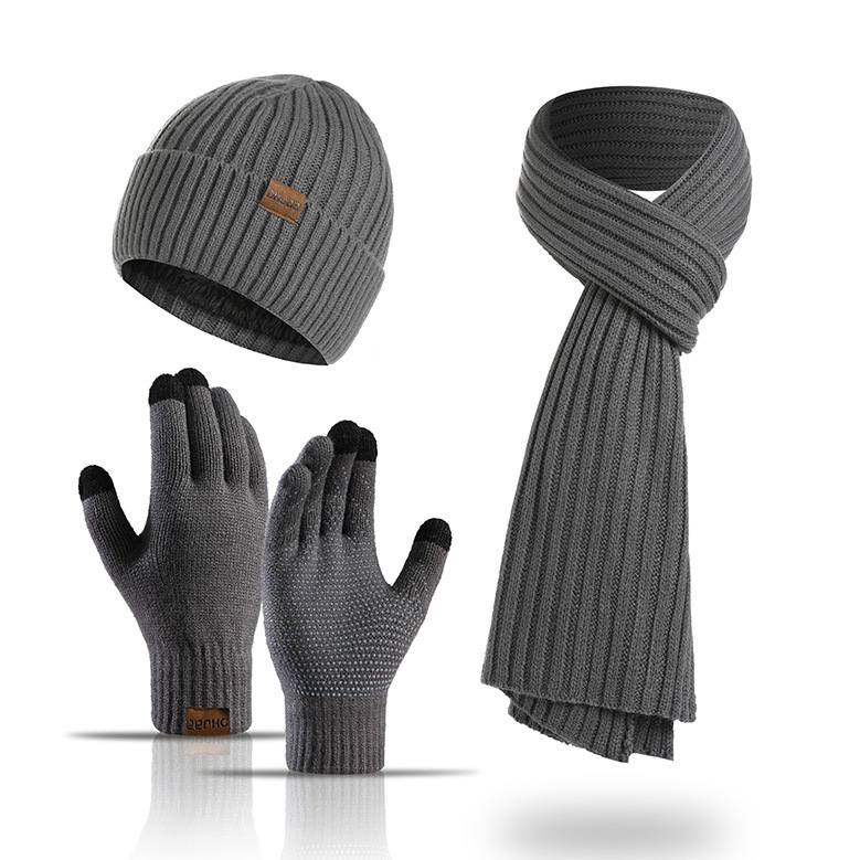 Picture of Factory autumn and winter New European and American knitted hat set Amazon men and women winter solid color scarf hat three-piece set