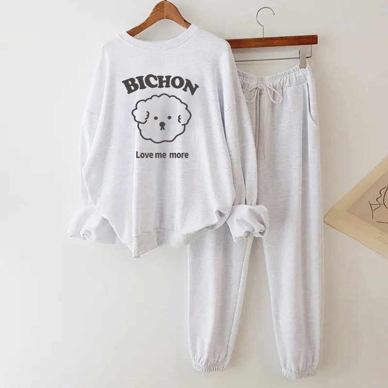 Suit women's spring/autumn/winter round neck 3-color casual sports sweater sweatpants anime high-grade thin fleece-lined two-piece set