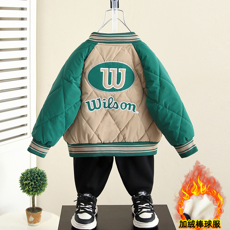 Picture of 4295 Children's Velvet Tops Boys Autumn and Winter 2025 New Baby Baseball Uniform Top Winter Thickened Cotton Clothes