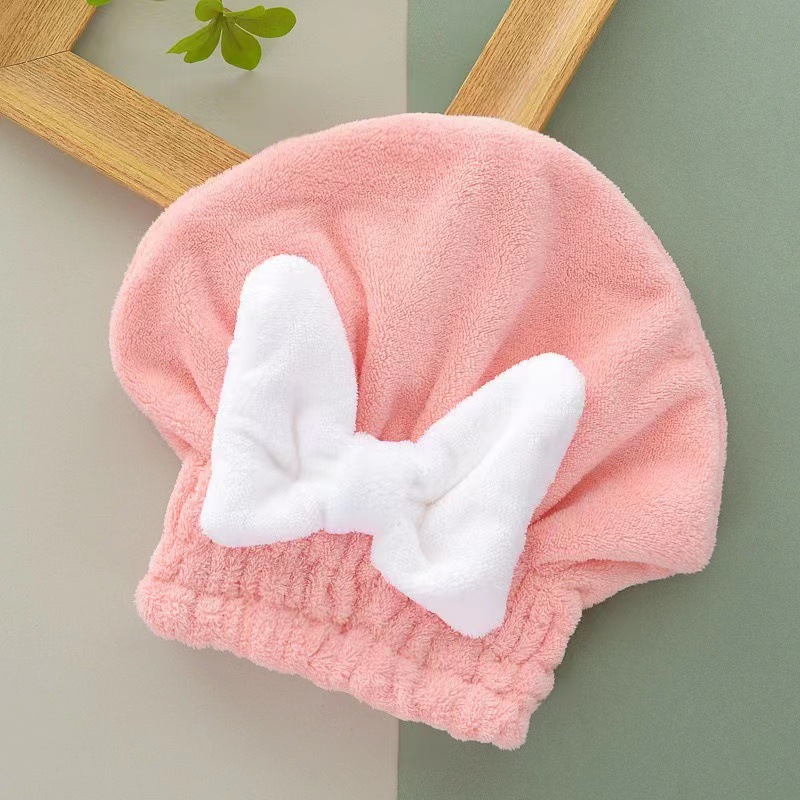 Picture of Household Coral Fleece Bow Hair Drying Hat Shower Cap Water Absorbent Quick-drying Yu Hat Hair Drying Towel Bath Bathing Head Wipe Artifact