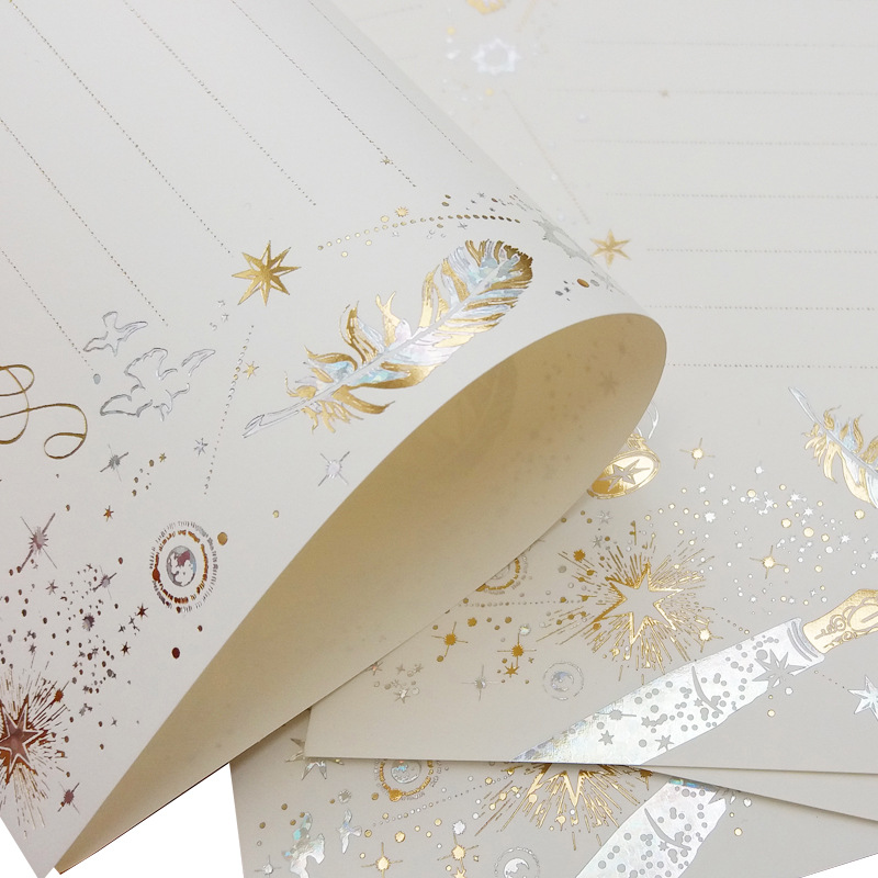 Hot Stamping Letter Paper Envelope Set Japanese Style Small Fresh Love Letter List Confession Storage Bag Letterhead Fire Paint Postcard Storage