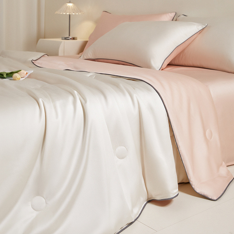 Picture of Lyocell Tencel Summer Quilt Summer Cooling Ice Silk Summer Cooling Quilt Class a Air Conditioning Quilt Machine Washable Thin Quilt Four-Piece Set