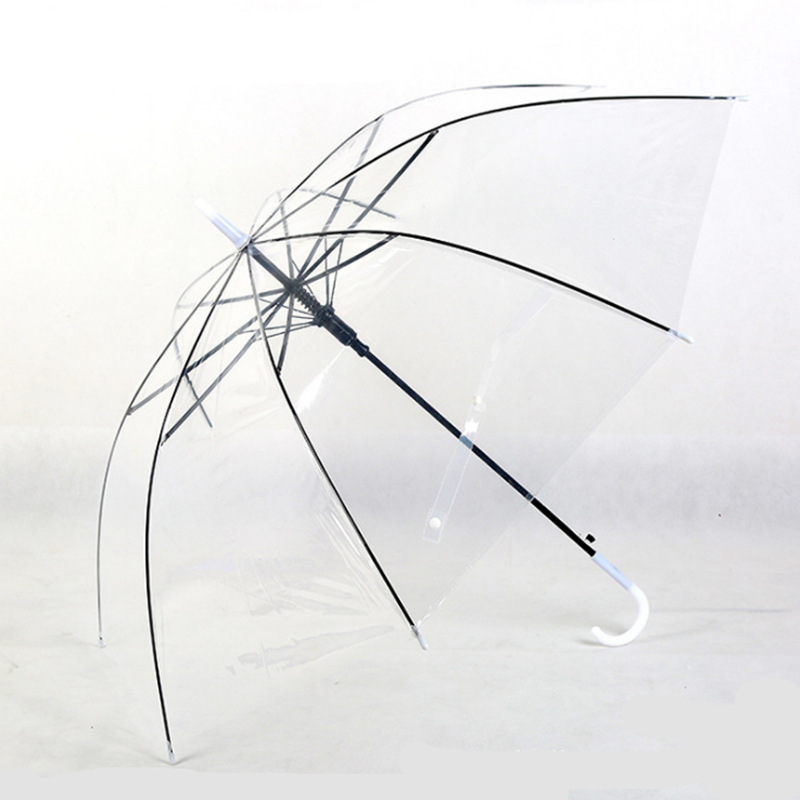 Spot supply transparent POE semi-automatic umbrella 21 inch 8 open Korea Japan popular foreign trade long handle umbrella