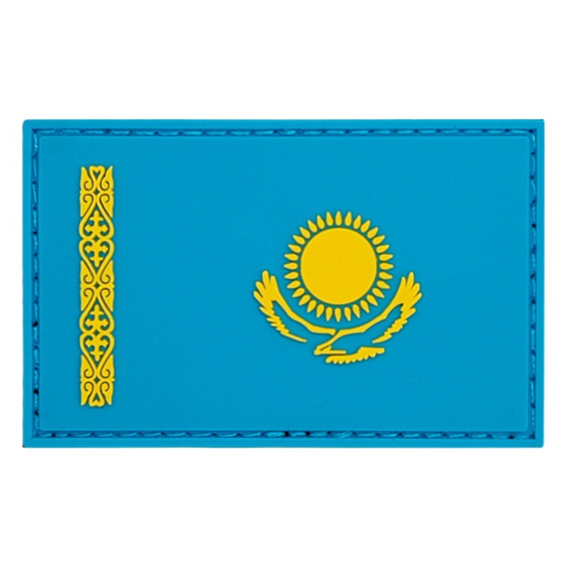 PVC Rubber Flag Kazakhstan Badge with Hook Velcro Seal Soft Label Backpack Decorative Sticker in stock