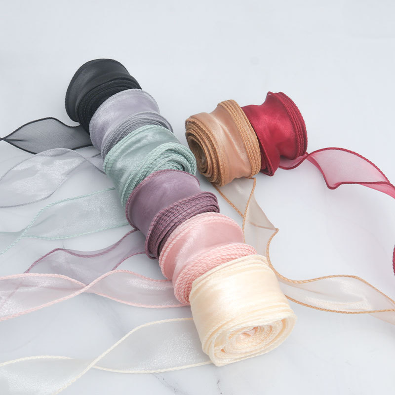 Factory in stock hot sale 4cm curved yarn with flowers gift packaging material holding flower ribbon elegant fishtail yarn