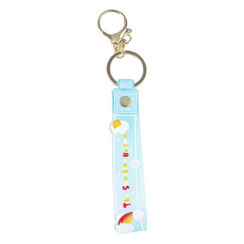 Silicone glitter transparent sun rainbow leather rope cartoon keychain pendant oil claw machine doll accessories key chain