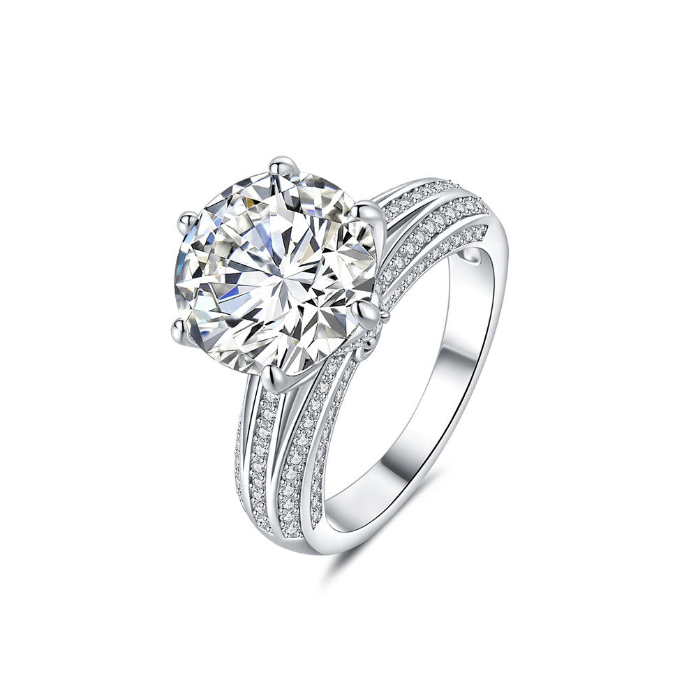 European and American fashion classic six-claw crown wedding ring s925 silver inlaid moissanite ring women's ring cross-border drainage