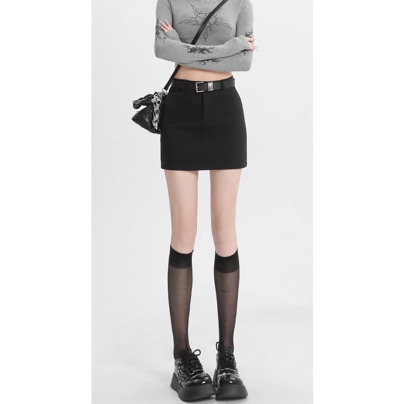 Grey Suit Skirt Women's Summer 2024 New Summer American High Waist A- Line Skirt Hip Skirt