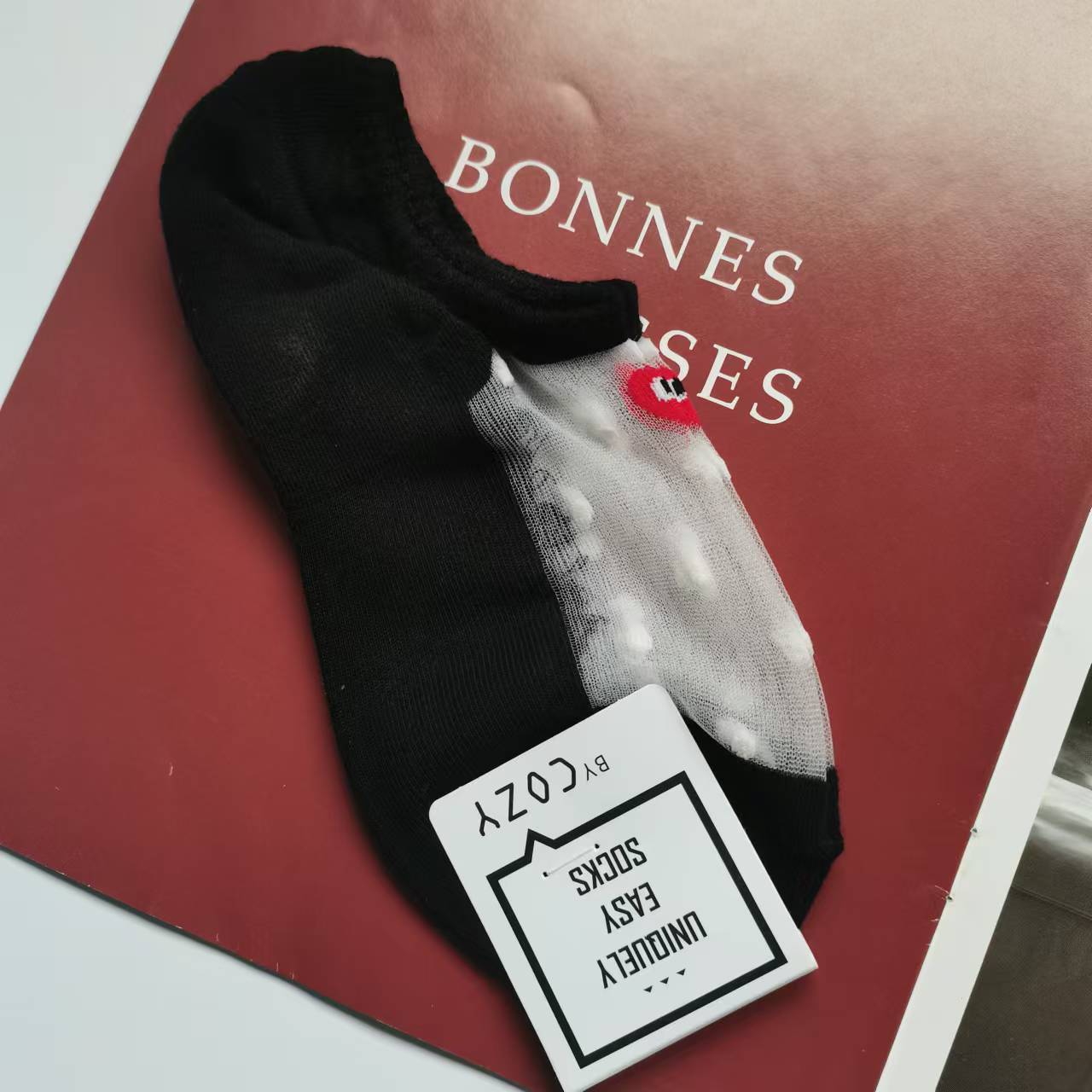 Picture of Summer Thin Mesh Mesh Silk Cotton Bottom Love Smiling Face Shallow Mouth Boat Socks Heel Silicone South Korea Socks