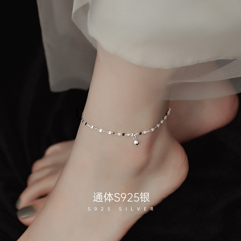 Banyan Tree S925 Silver Transfer Bead Foot Chain Simple 2022 New Fashion Light Luxury Round Bead Foot Chain Women's Summer Jewelry