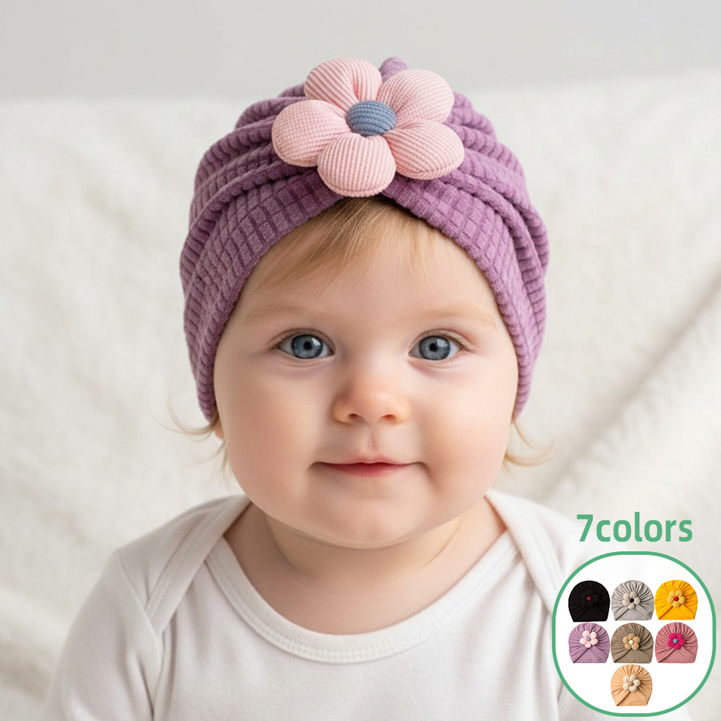 European and American new cute flower solid color baby cap warm windproof fontanelle baby fetal cap children's hat