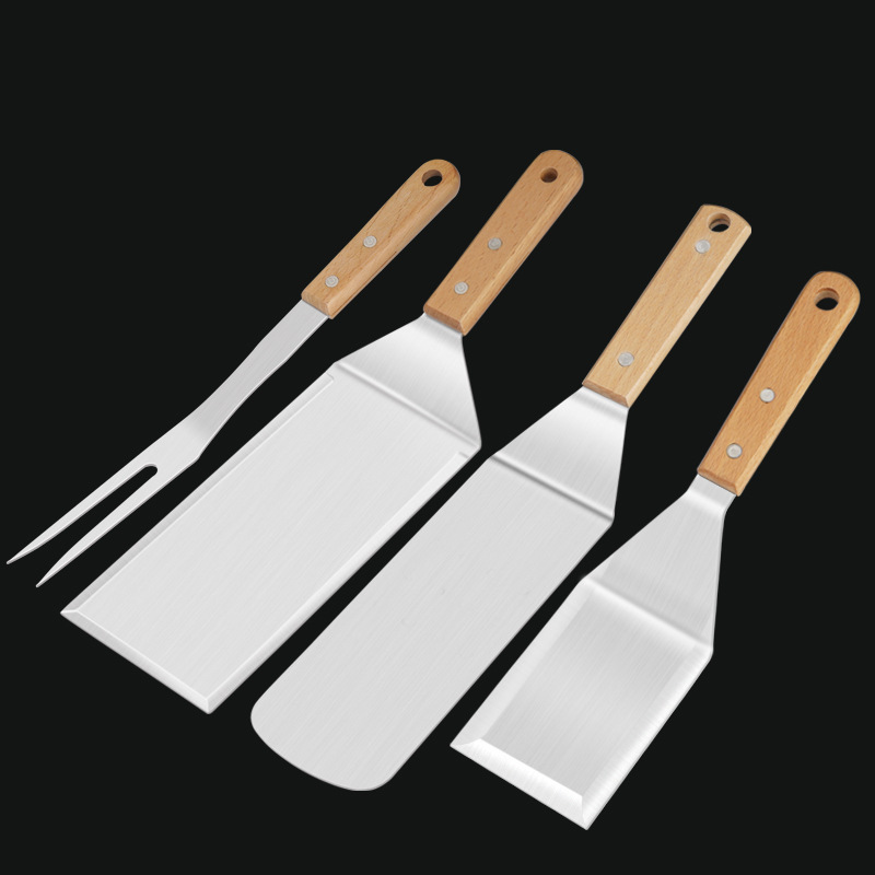 Picture of Cross border barbecue tool set outdoor stainless steel Beech barbecue shovel teppanyaki shovel combination BBQ baking tool