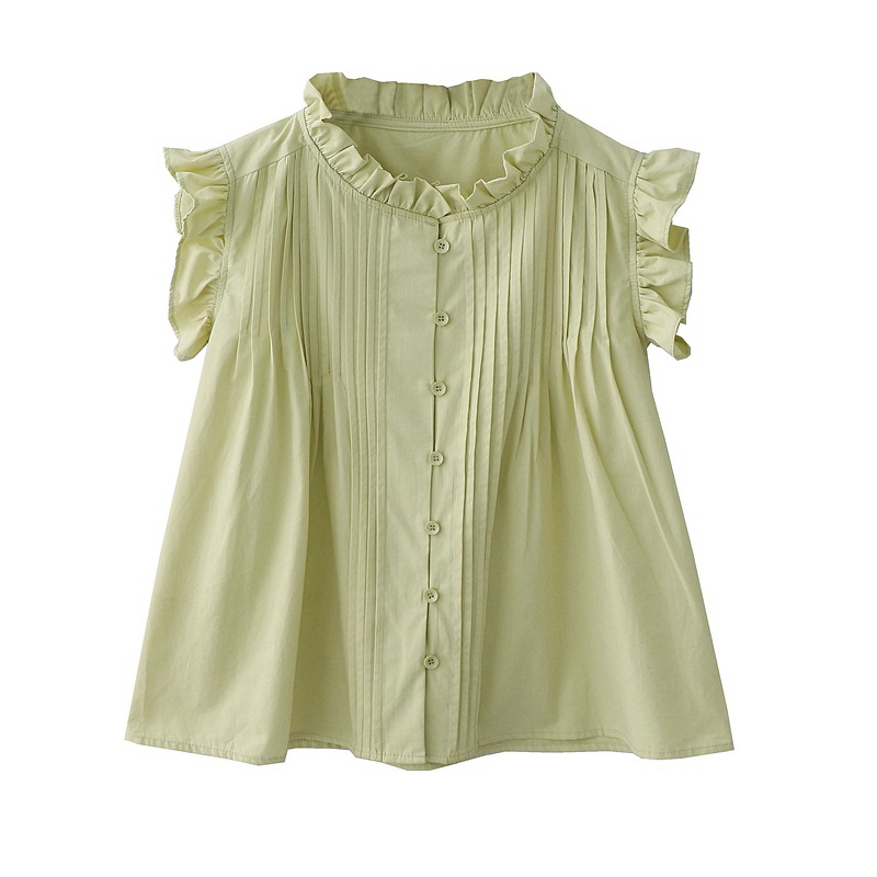 Summer New French Sweet Ear-fringed Collar Loose Slimming Age-reducing Feifei Sleeve Shirt Chic Sleeveless Top