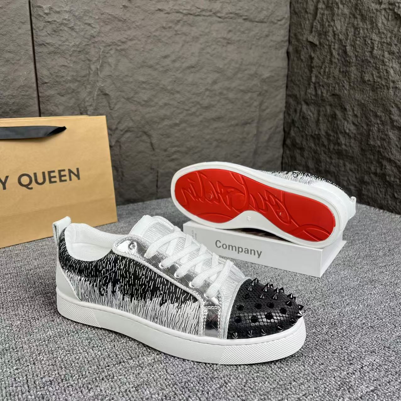 European Station Men's Shoes Rivet Sequins Low-top Red Bottom Letter Shoes Fashionable All-match Men's Casual Sneakers Spiritual Guys