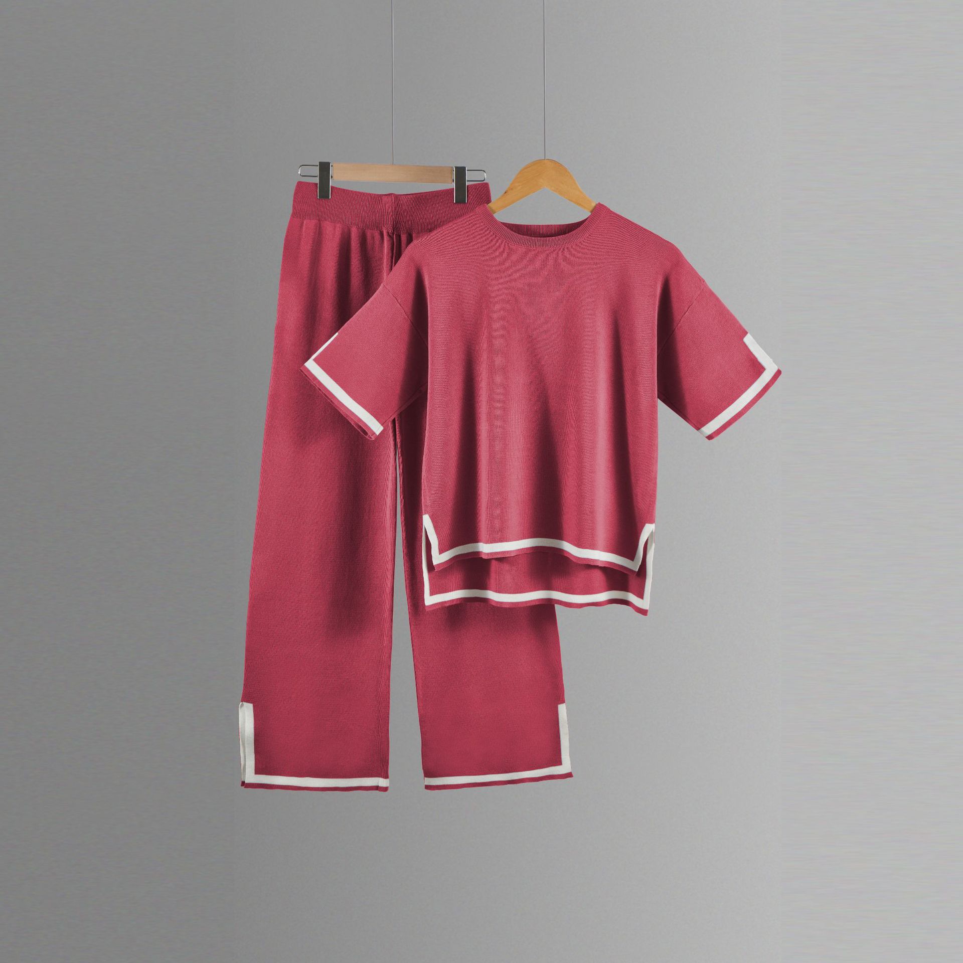 Picture of 2024 Europe and the United States cross-border Amazon summer new knitted suit sweater suit short sleeve pullover wide leg pants