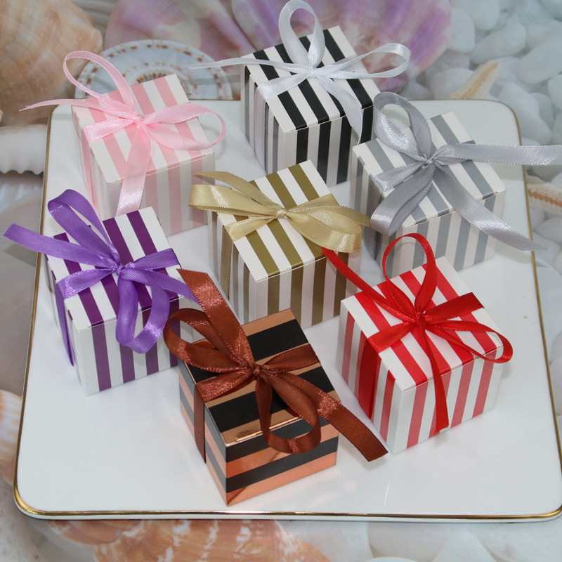New Candy Packaging Box 5.5cm Square Stripesd Sugar Box Wedding Candy Box Vertical Pattern Gift Box Multi-Color Optional