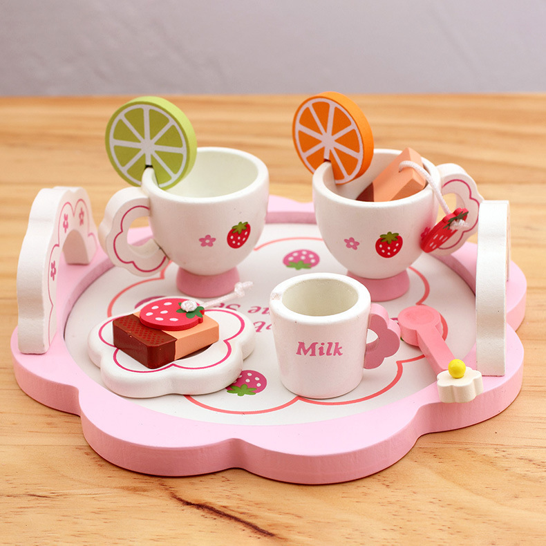 Picture of Children's kitchen play house tea set suit wooden toy afternoon tea girl simulation toy 3 years old teapot tea cup