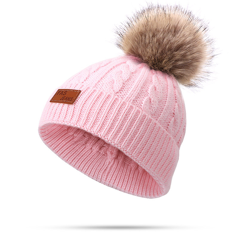 Picture of Winter Children's Neck Hat Two-Piece Pompom Baby Baby Knitted Hat Warm Wool Fleece-Lined Thickened Neck Set