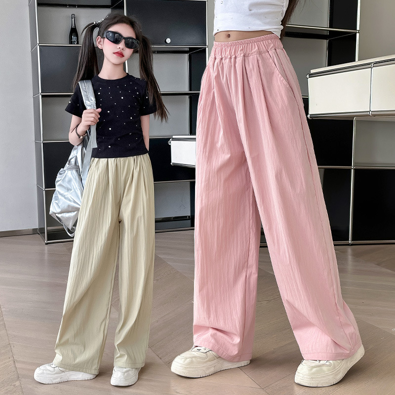 Girls' Ice Silk Casual Pants 2024 Summer Western-style Children's Breathable Yamamoto Pants Summer Thin Wide-leg Pants