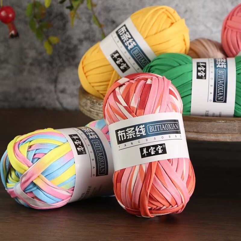 Segment dyed color cloth strip line hand woven bag material DIY crocheted carpet cushion storage basket coarse wool manufacturers