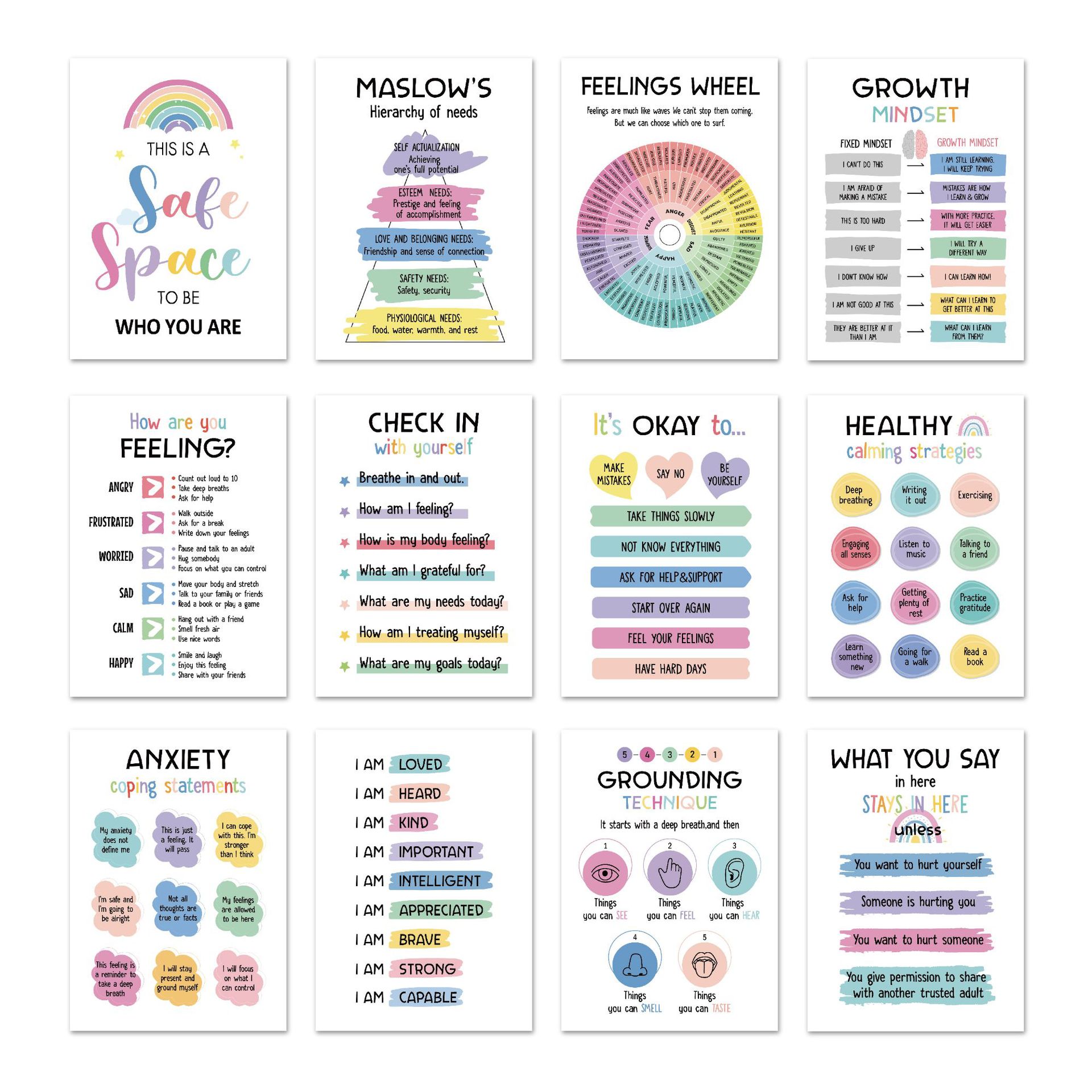 Amazon 12 Mental Health Posters Office Counselor Educational Supplies Poster Decorative Painting