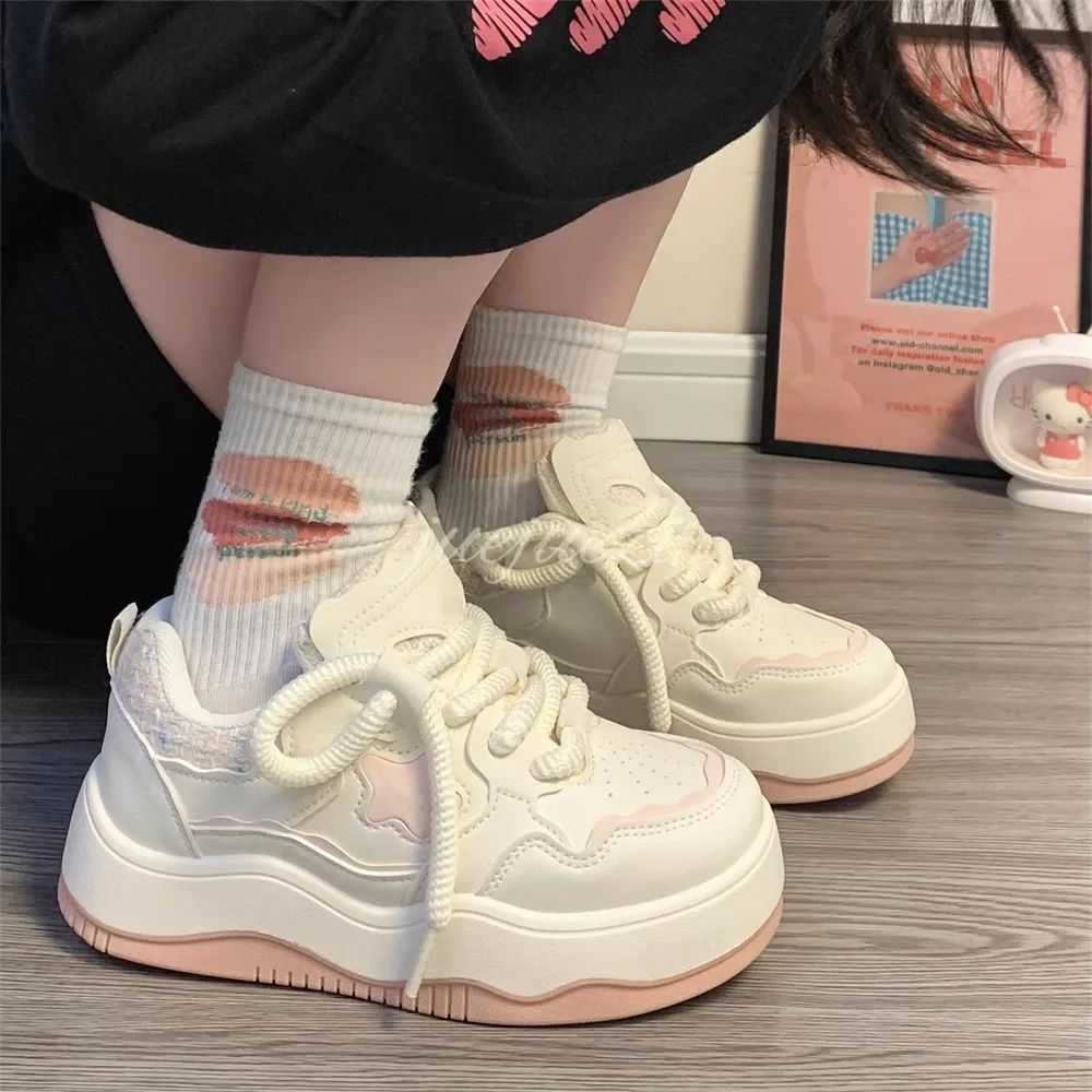 White Shoes for Women 2024 Autumn and Winter New Versatile Student Shoes Women's Casual Thick-Soled Sports Lightweight Height-Increasing Sneakers