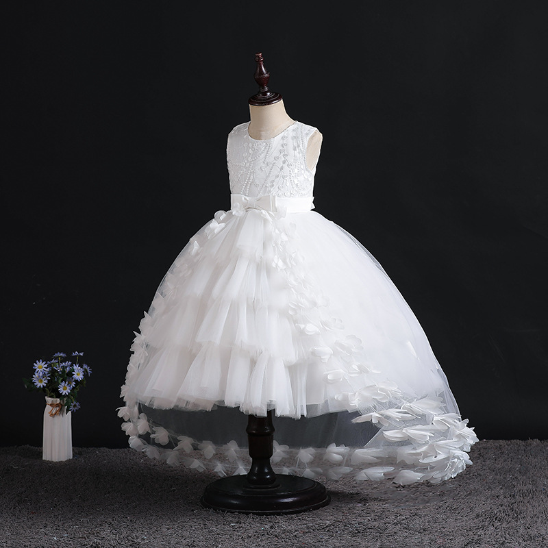 Picture of Ready Stock Kidsren's Evening Dress Girl's Fashionable Fluffy Gauze Princess Dress Flower Girl Wedding Little Girl Tail Dress European and American
