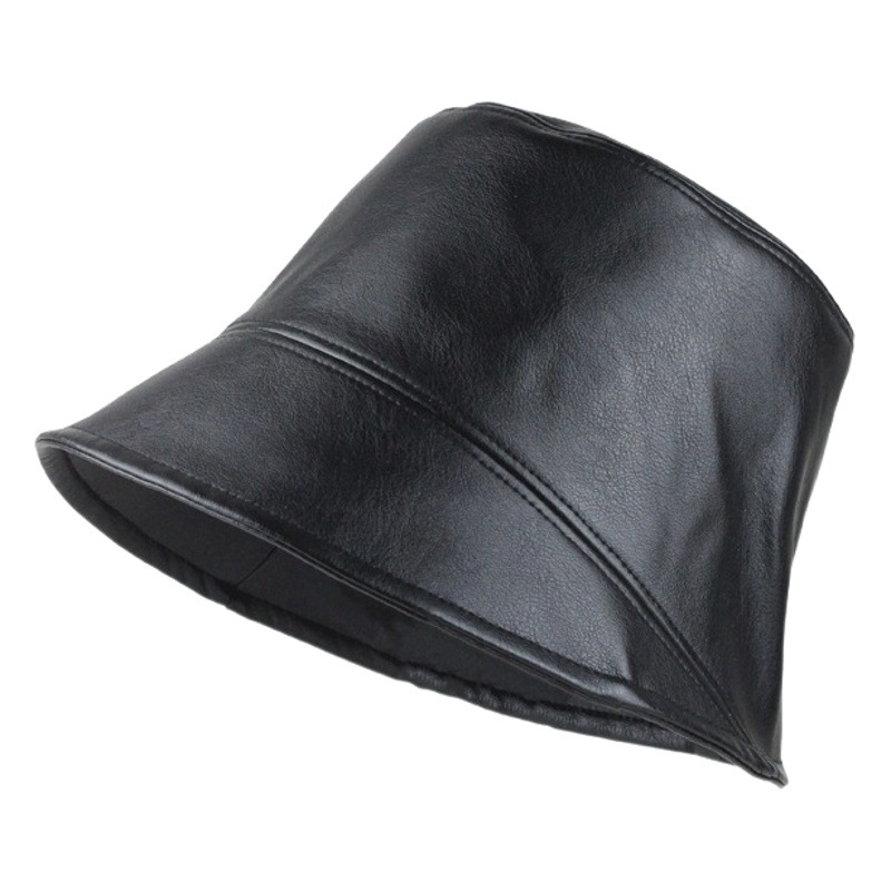 Japanese Style High Cold Style Niche Design Plain Face Covering Fisherman Hat Puleather Face Shining Small Straight Cap for Men and Women All-Match