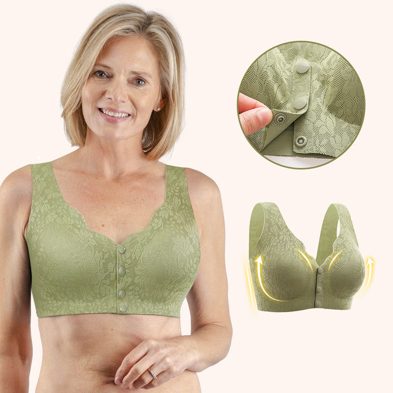 Cross-border hot seamless middle-aged mom bra front button comfortable underwear women's thin middle-aged and elderly plus size underwear