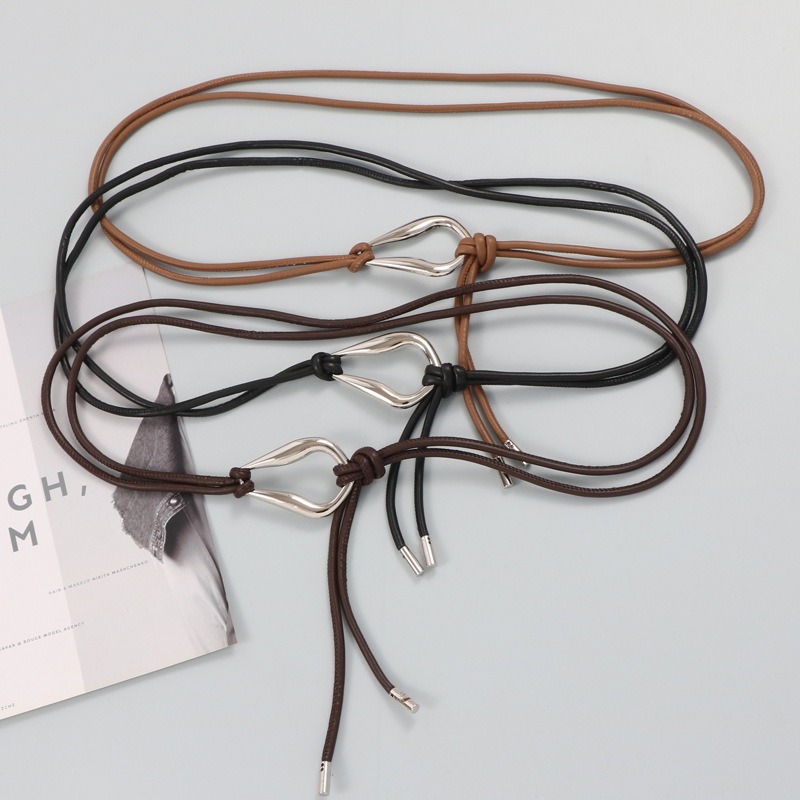 New Fashion Simple All-match Women's Belt with Skirt Sweater Coat silver Buckle Tie Waist PU Waist Chain Rope