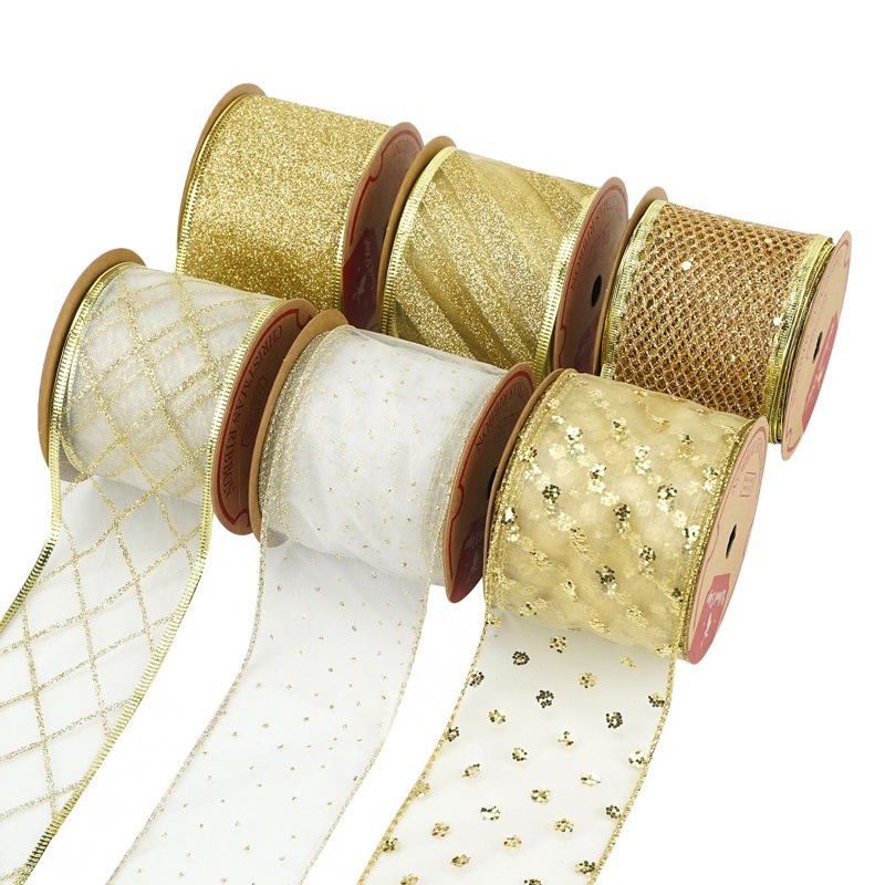 Spot wholesale Christmas decoration copy iron wire edge ribbon diy bow ribbon accessories Christmas gift packaging