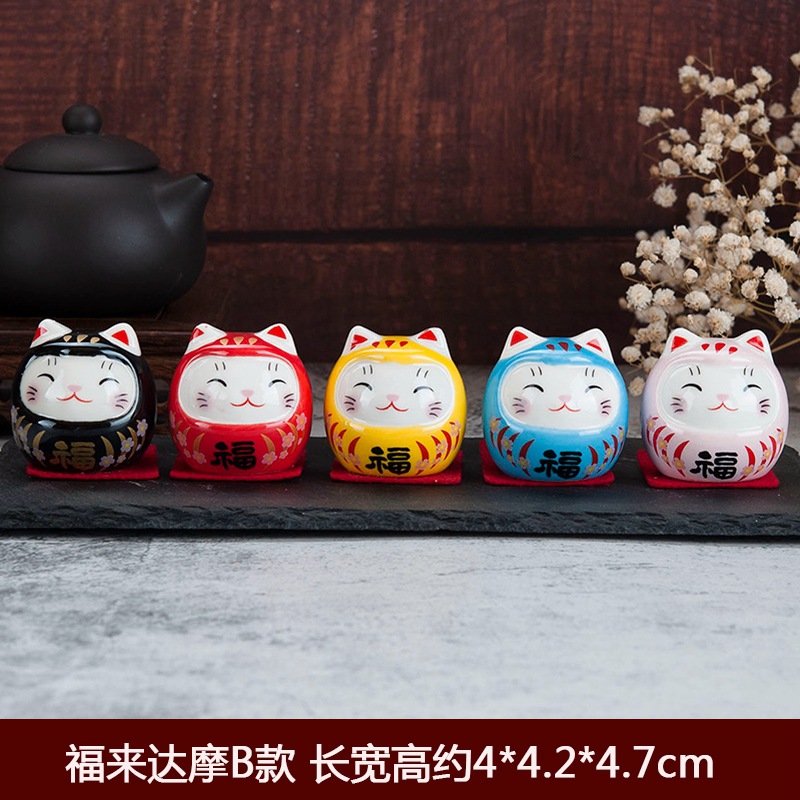 Picture of Japanese-style Dharma ornaments Japanese ceramic Dharma eggs Kaiyun Dharma trumpet mini lucky cat car decorations