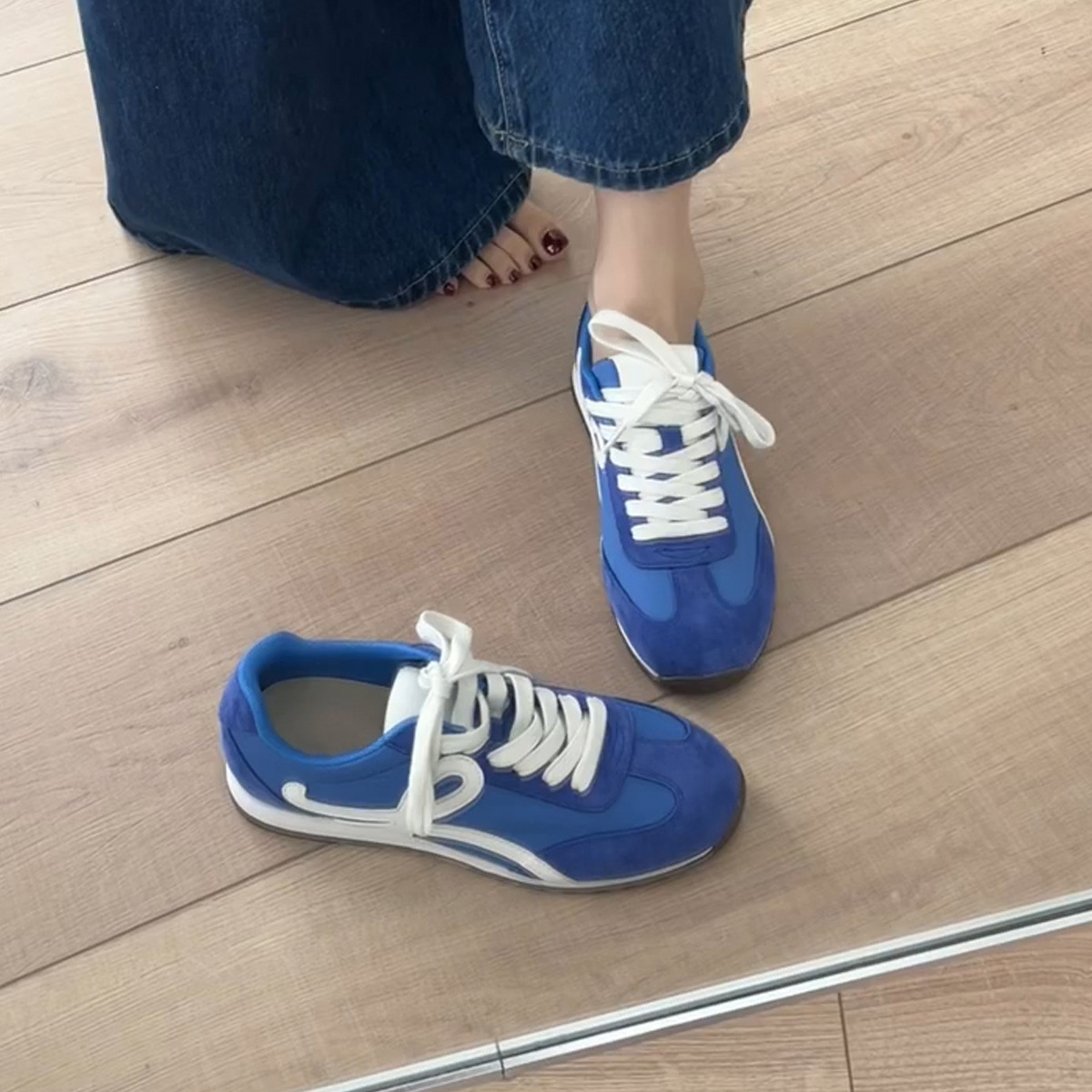 Gu Yun丨Retro Moral Training Women's Shoes Easiest for Match Color Block Lace-Up Casual Sports Shoes Women's Flat White Shoes Forrest Gump Shoes Trbottomy