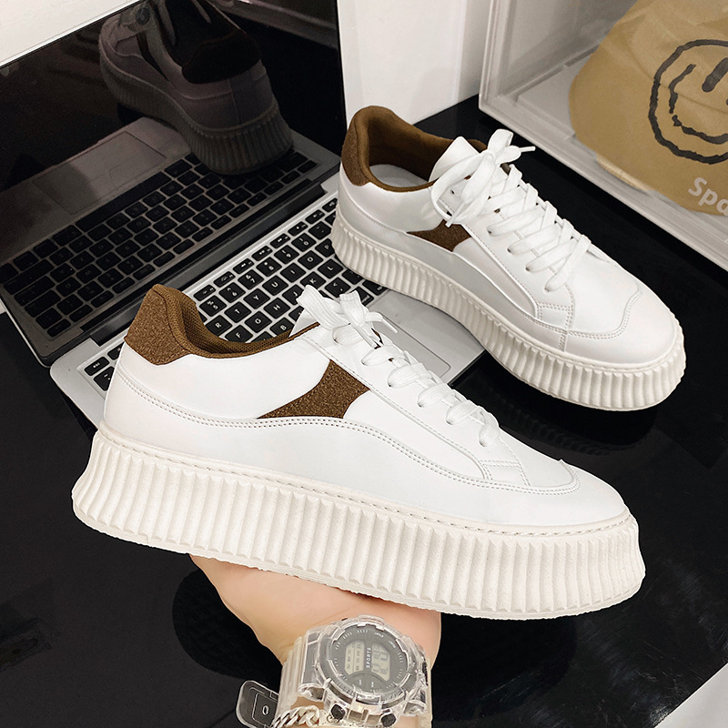 Picture of 2025 New Sneakers Thick Sole Ins Casual Sports Hong Kong Style Harajuku Ulzzang White Shoes Men's Trbottomy