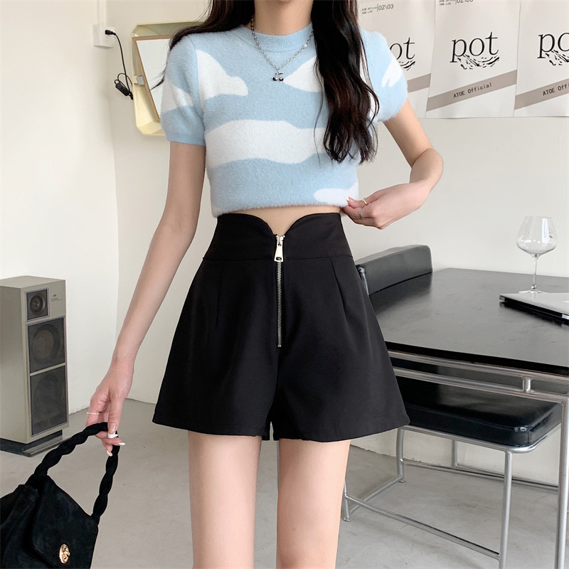 Black Trousers Shorts Women's Summer New High Waist Wide Leg Pants Elegant Slimming Casual All-match Hot Pants for Hot Girls