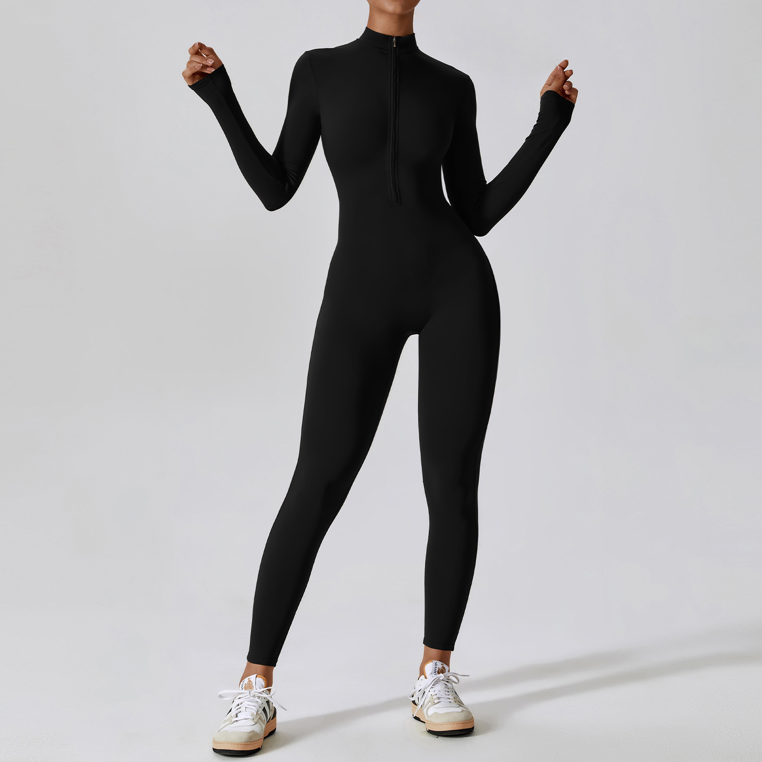 European and American Zipper Nude-Feel Long-Sleeve Yoga Jumpsuit High-Intensity Fitness Sports Bodysuit 8306 Quick-Dry