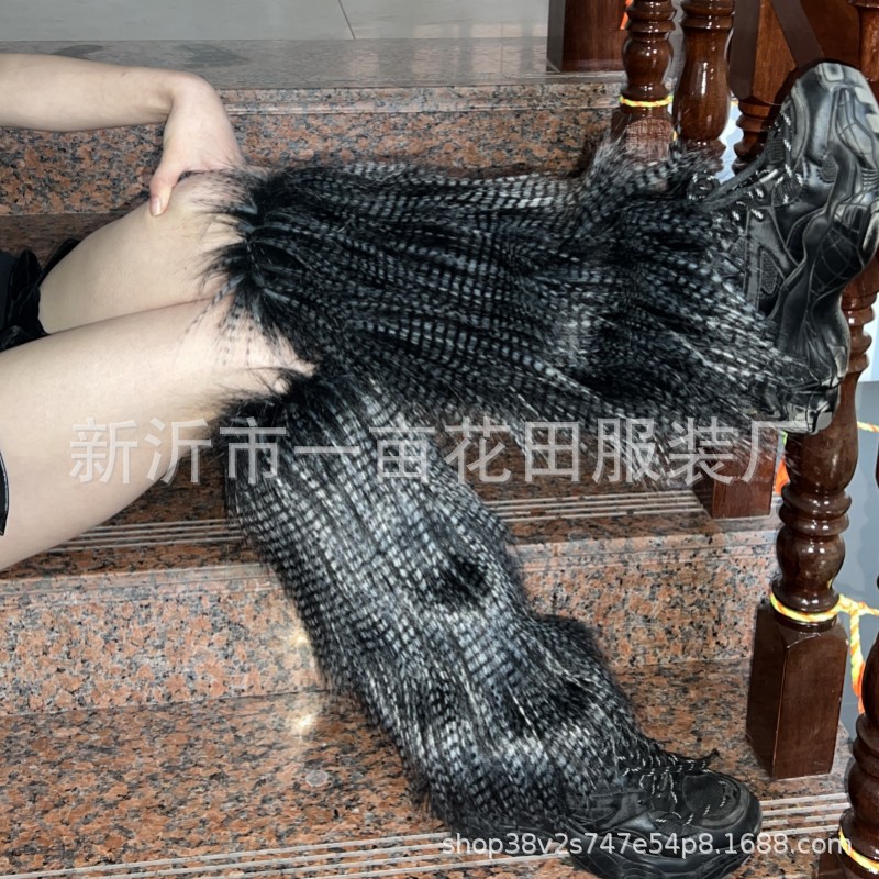 Millennium Spice Girls' Calf Cover Ins Black and White Dyed Imitation Long Hair Socks Cover Jk Velvet Foot Cover Middle Tube Stacked Socks Boot Cover